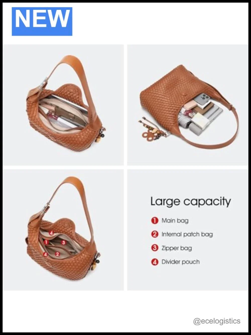 Hand-knitted Vegan Leather Shoulder Bag Woven Hobo Crossbody Purse
